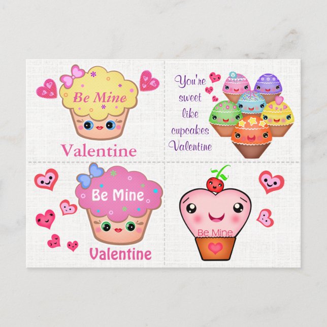 4 Tarjetas de San Valentín Kawaii (Anverso)