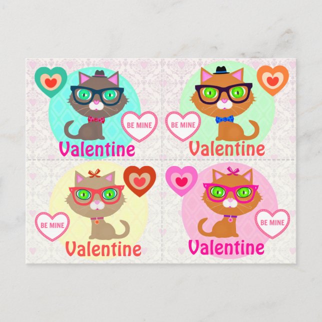 4 Tarjetas de San Valentín para gato Guay hipster (Anverso)