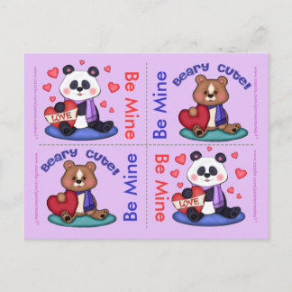 4 Tarjetas planas de San Valentín de peluche