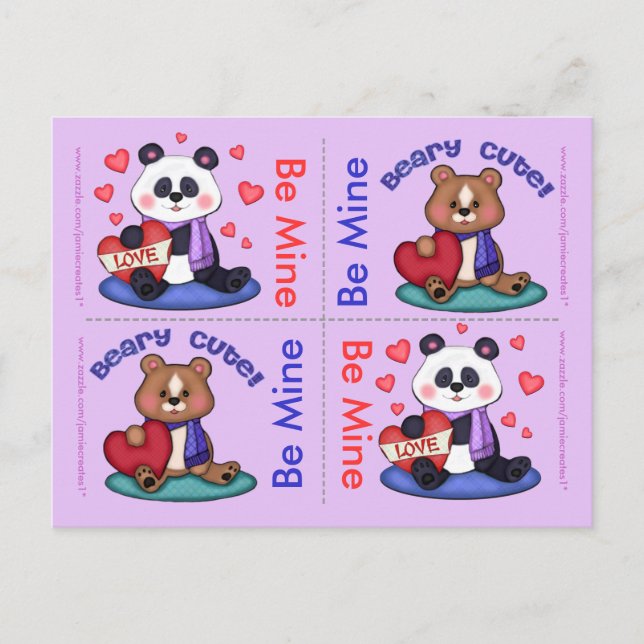 4 Tarjetas planas de San Valentín de peluche (Anverso)