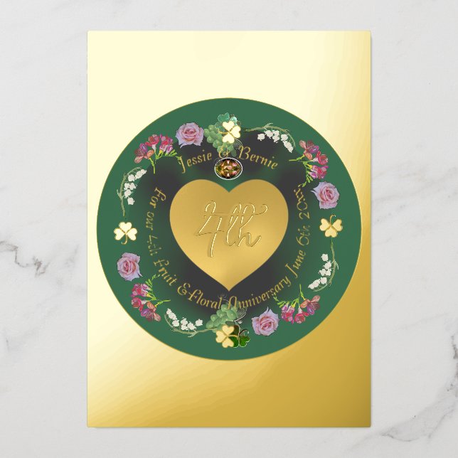 4th Fruit & Floral Anniversary Foil Invite Card (Anverso )