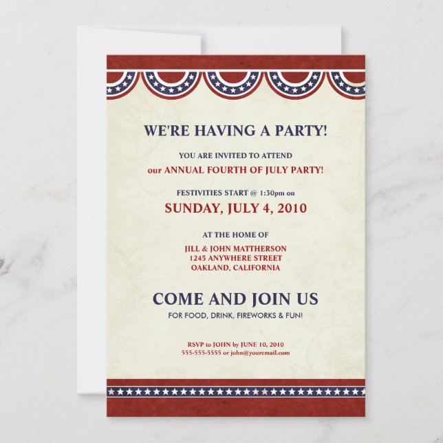 4to de las invitaciones del fiesta del Día de la (Anverso)
