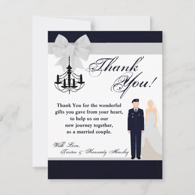 4x5 FLAT Gracias Tarjeta ARMY Uniforme Azul Novia (Anverso)