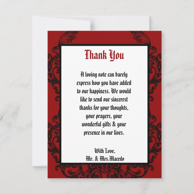 4x5 FLAT Gracias Tarjeta Crimson Red Ornate Embell (Anverso)