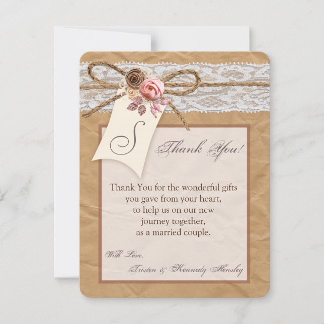 4x5 FLAT Gracias Tarjeta Kraft Paper Lace Twine Bo (Anverso)
