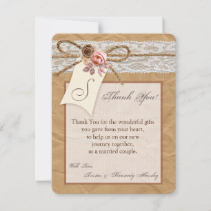 4x5 FLAT Gracias Tarjeta Kraft Paper Lace Twine Bo
