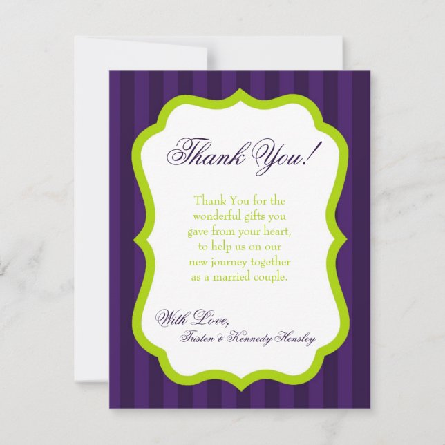 4x5 FLAT Gracias Tarjeta Lime Green y Purple Strip (Anverso)