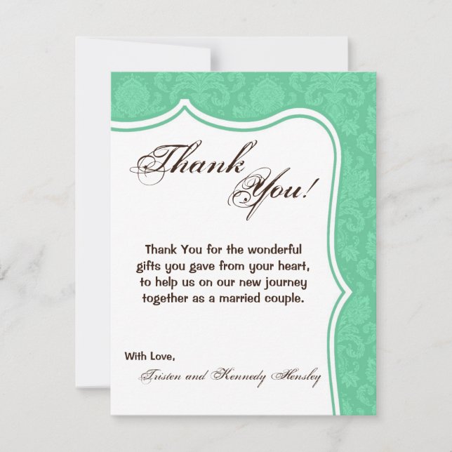 4x5 FLAT Gracias Tarjeta Mint Blanco Damask Lace (Anverso)