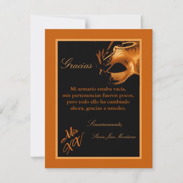 4x5 FLAT Gracias tarjeta Mis XV Naranja (Anverso)