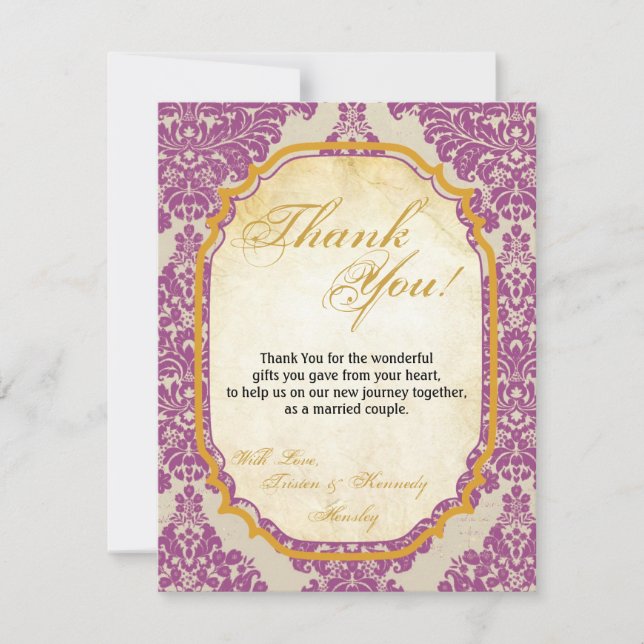 4x5 FLAT Gracias Tarjeta Purple Gold Damask Lace P (Anverso)