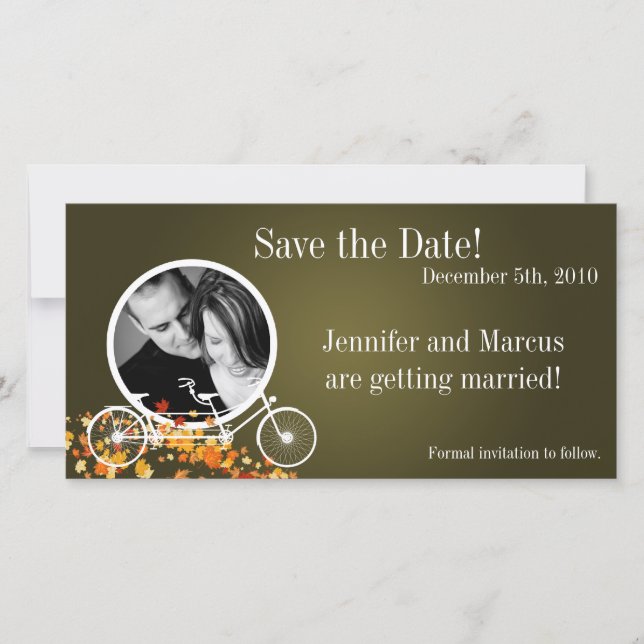 4x8 Invitación de compromiso Brown otoño Bicicleta (Anverso)