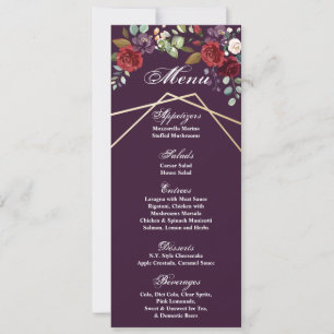 4x9.25 Tarjetas de menú Plum Rosas púrpura Geométr