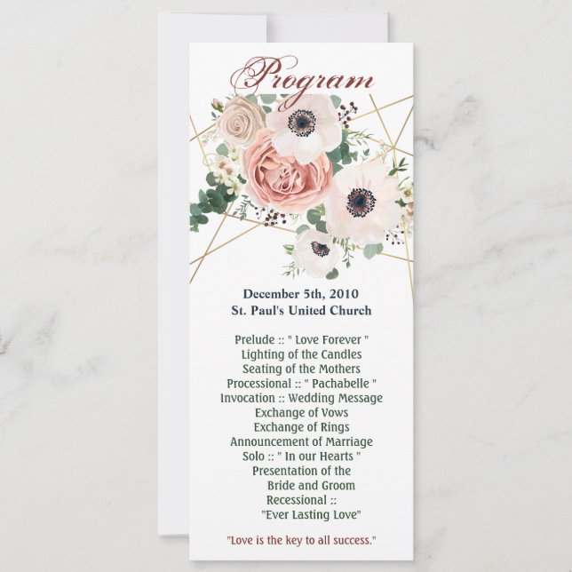 4x9.25 Tarjetas de programa Anemone Rosa de jardín (Anverso)