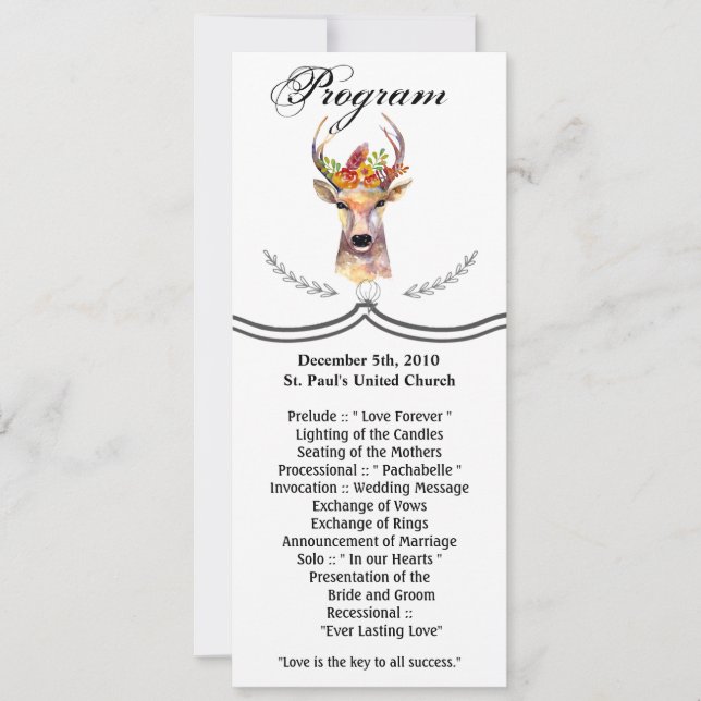 4x9.25 Tarjetas de programa Boho Deer Buck Head Br (Anverso)