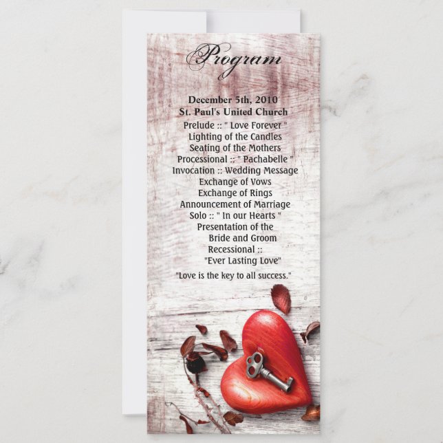 4x9.25 Tarjetas de programa Country Wood Key to my (Anverso)