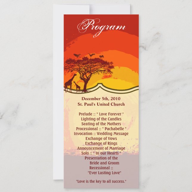 4x9.25 Tarjetas de programa Safari Africa Giraffe  (Anverso)