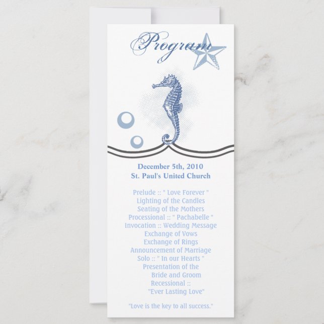 4x9.25 Tarjetas de programa Seahorse Sea Ocean Bea (Anverso)