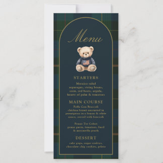 4x9" Classic Teddy Bear Plaid Baby Shower Menu