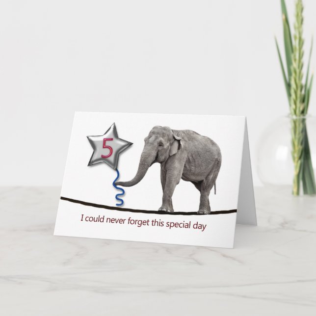 5ª Tarjeta de cumpleaños con elefante de cuerda fl (Anverso)
