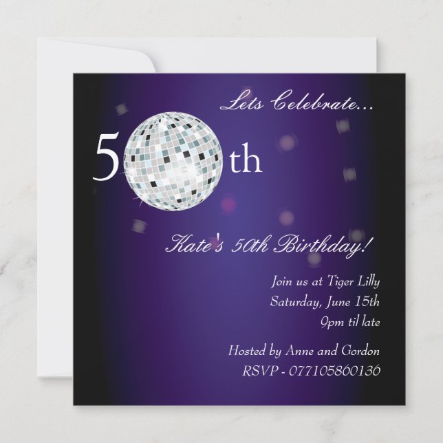 50ª invitación a la fiesta Purple Disco Ball (Anverso)