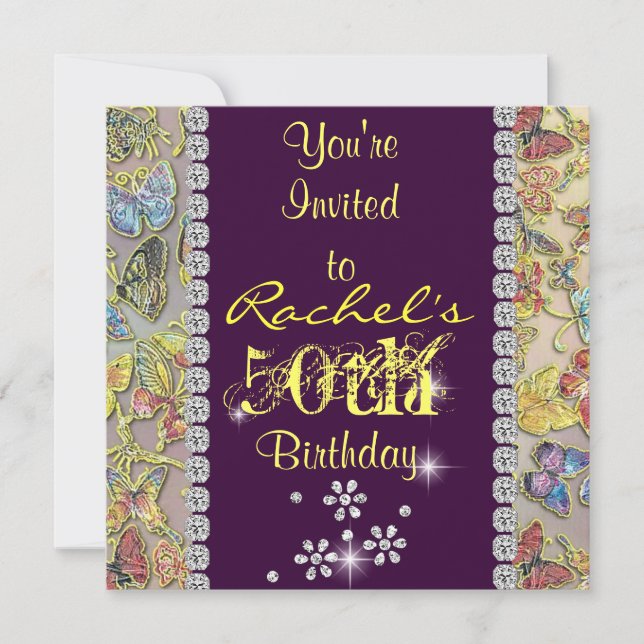 50ª Invitación YELLOW & PURPLE Cumpleaños De Las M (Anverso)