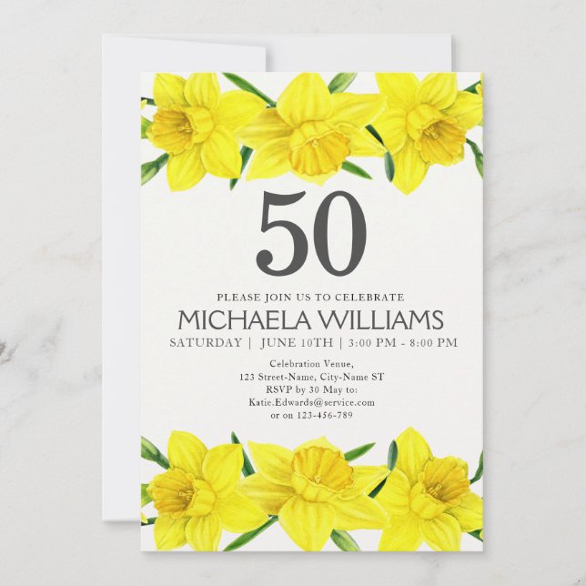 50.ª acuarela de cumpleaños Invitación a la fiesta (Anverso)