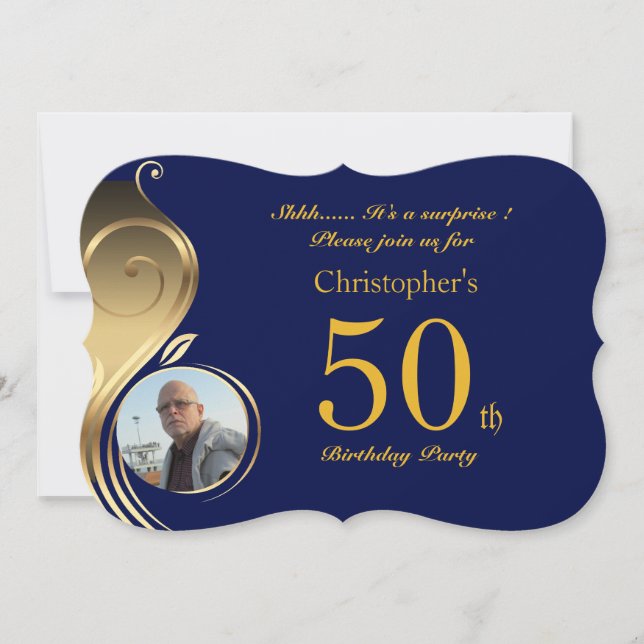 50.ª, cumpleaños Invitación a hombre cualquiera, f (Anverso)