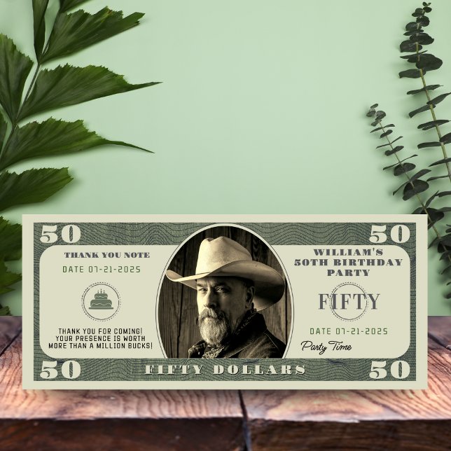 50.ª Fiesta de Cumpleaños 50 Dólares Carta de agra (50th Birthday Party 50 Dollar Bill Thank You
)