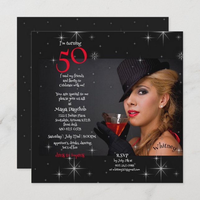 50.ª fiesta de cumpleaños Invitación a un cóctel C (Anverso / Reverso)