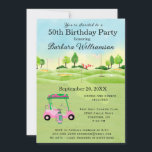 50.ª fiesta de cumpleaños Invitación temática de L<br><div class="desc">Esta invitación festiva y colorida a la fiesta de cumpleaños 50º (50º) tiene un tema de golf y es perfecta para una dama de golf. Cuenta con un carrito de golf con clubes de golf en un campo de golf, mucho que personalizar para que sea apropiado para su propio evento....</div>