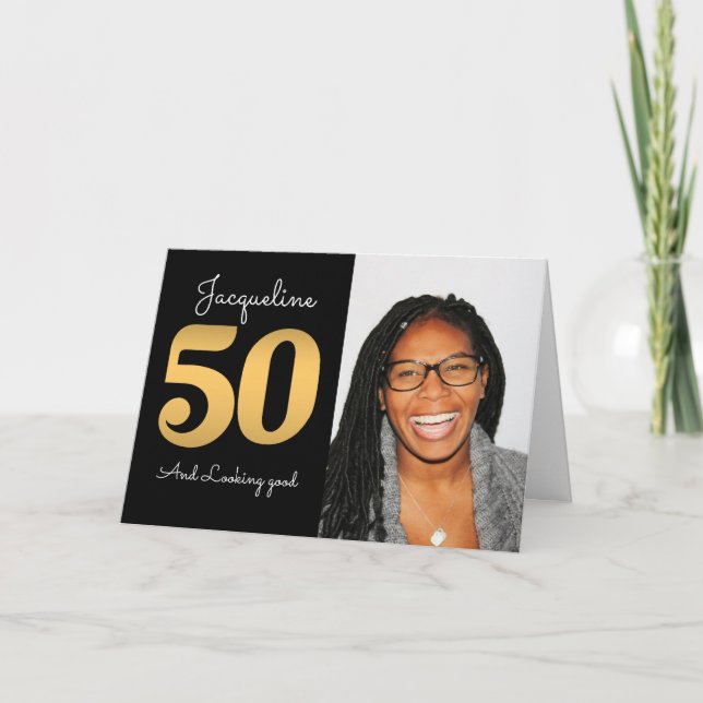 50.ª foto de cumpleaños tarjeta de oro moderna (Anverso)