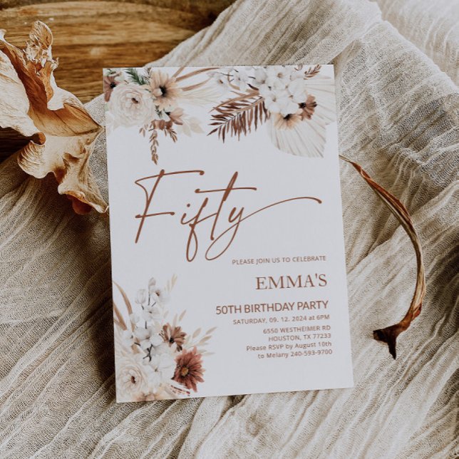 50.ª invitación a cumpleaños Boho Pampas (Subido por el creador)