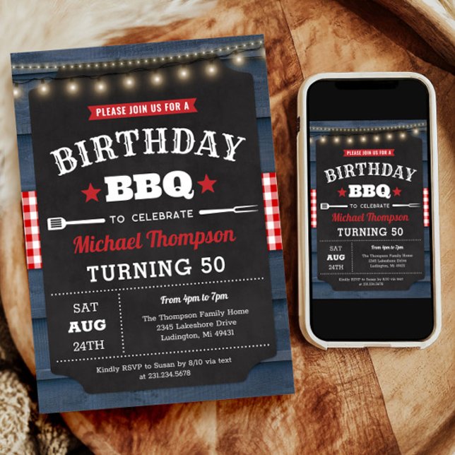 50.ª invitación a cumpleaños - Fiesta de barbacoa (50th Birthday Invitation - Barbecue Party)