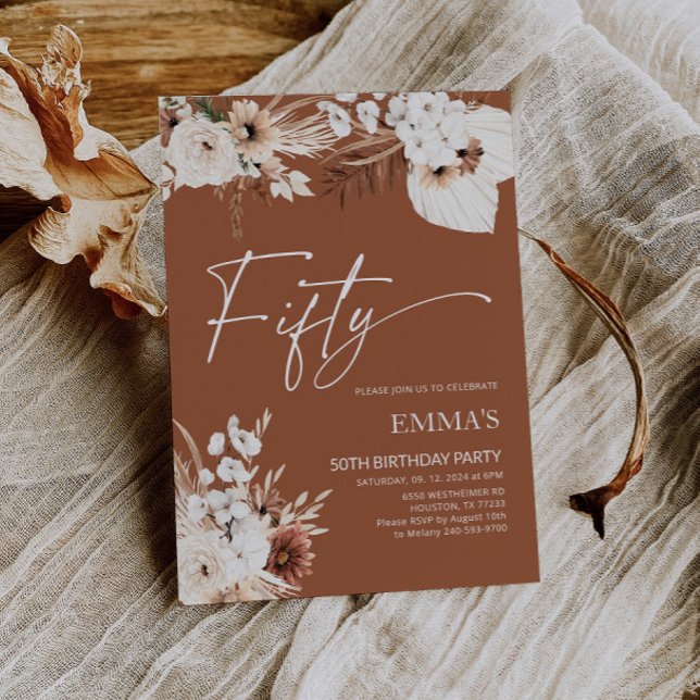 50.ª invitación a cumpleaños Terracotta Boho Pampa (Subido por el creador)