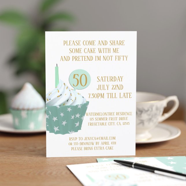 50.ª invitación a fiesta de cumpleaños (Add your age and party details to this cute cupcake birthday invitation)