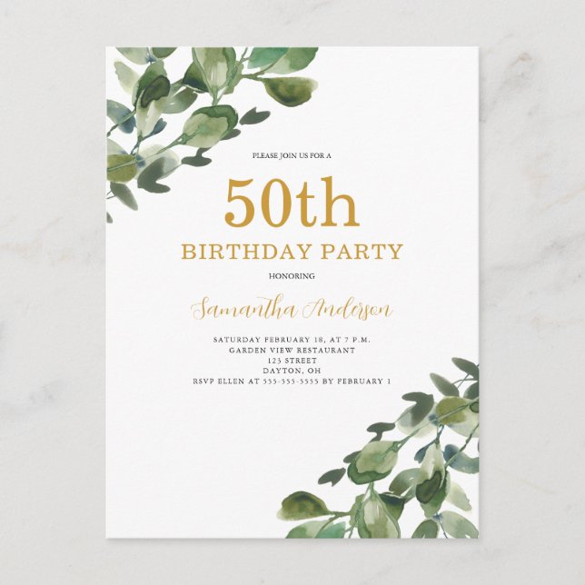 50.ª Invitación a la acuarela Eucalyptus (Anverso)