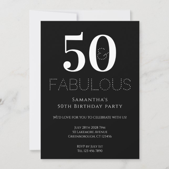 50.ª invitación a la fiesta de cumpleaños blanco y (Anverso)