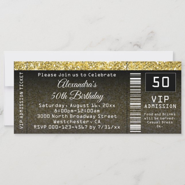 50.ª invitación a la fiesta de cumpleaños Gold/Bla (Anverso)