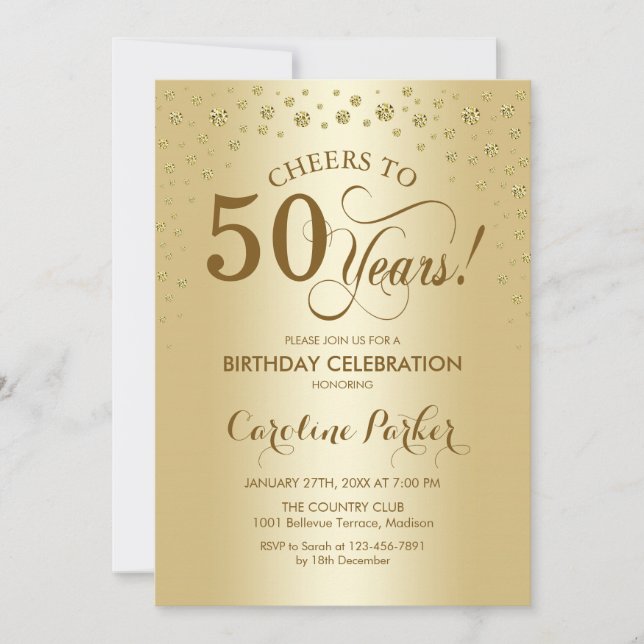 50.ª invitación a la fiesta de cumpleaños - Oro (Anverso)