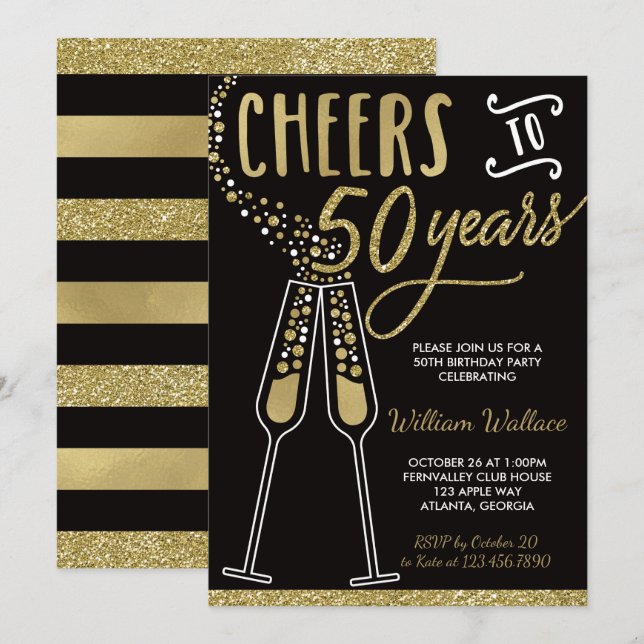50.ª invitación a la fiesta de cumpleaños, oro, ne (Anverso / Reverso)