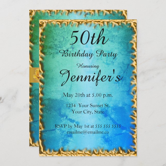 50.ª invitación a la fiesta de cumpleaños Verde az (Anverso / Reverso)