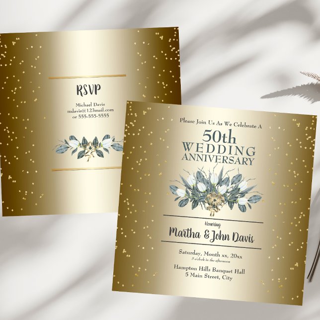 50.ª invitación a la fiesta del aniversario de los (50th Golden Wedding Anniversary Party Invitation)