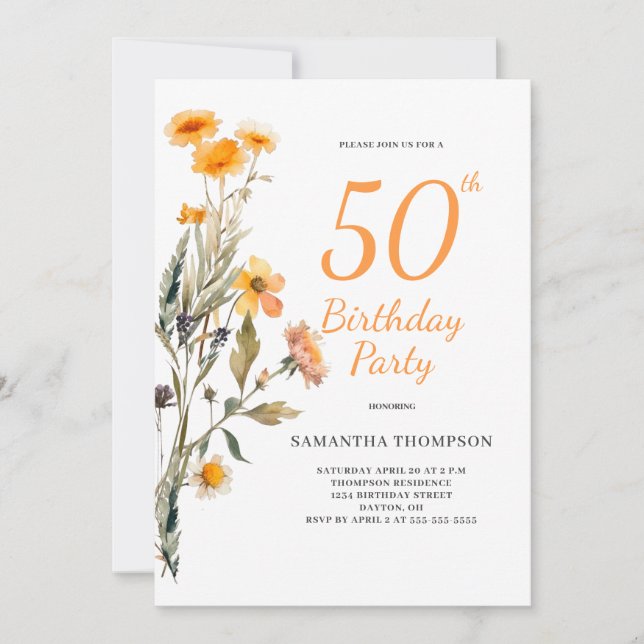 50.ª invitación a la flor silvestre floral (Anverso)