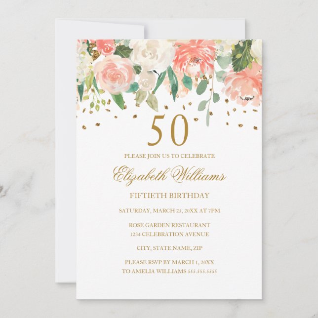 50.ª Invitación a la Floral de Oro de Cumpleaños (Anverso)