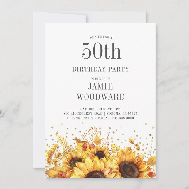50.ª invitación a los girasoles de cumpleaños (Anverso)