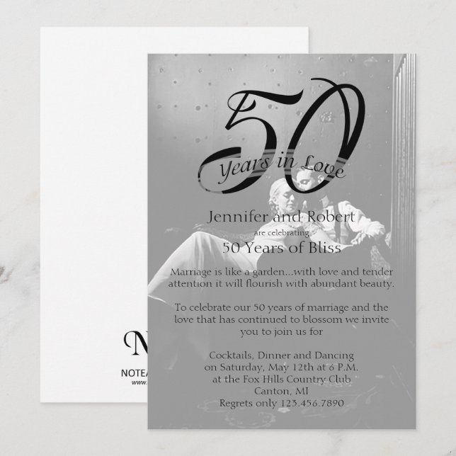 50.ª invitación al aniversario de un Boda fotográf (Anverso / Reverso)