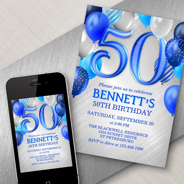 50.ª invitación al cumpleaños azul de los hombres (Subido por el creador)