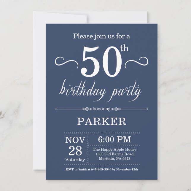 50.ª invitación de cumpleaños Azul (Anverso)