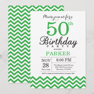 50.ª invitación de cumpleaños Chevron verde