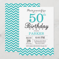 50.ª invitación de cumpleaños Chevron Verde azulad